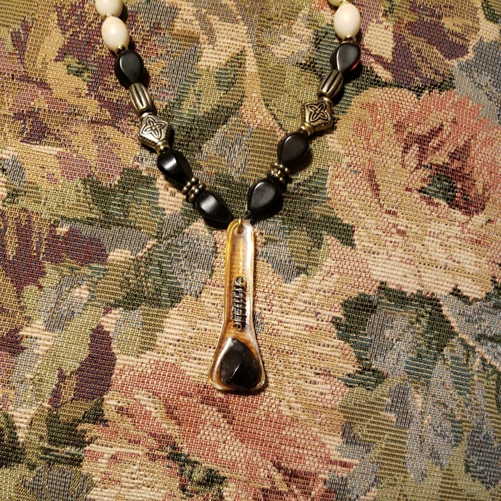 Handmade Vintage Beads, Stone & Lucite Necklace